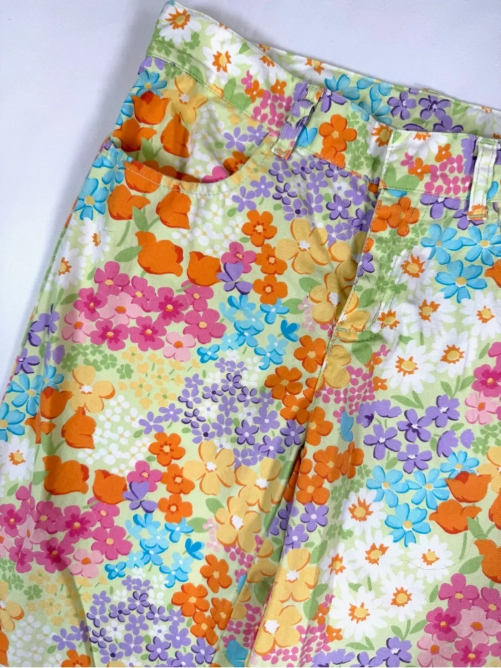 GYMBOREE Girls Floral Pants Size 12 Bright Multicolor Cotton Spring Summer Retro